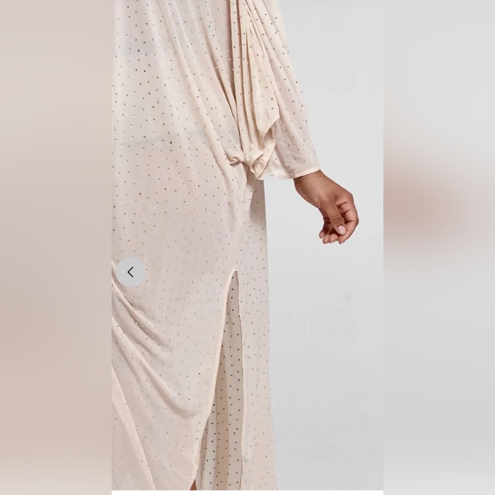 All Over Rhinestone Nude Mesh Katana 2X Caftan Cover Up - Picture 5 of 12